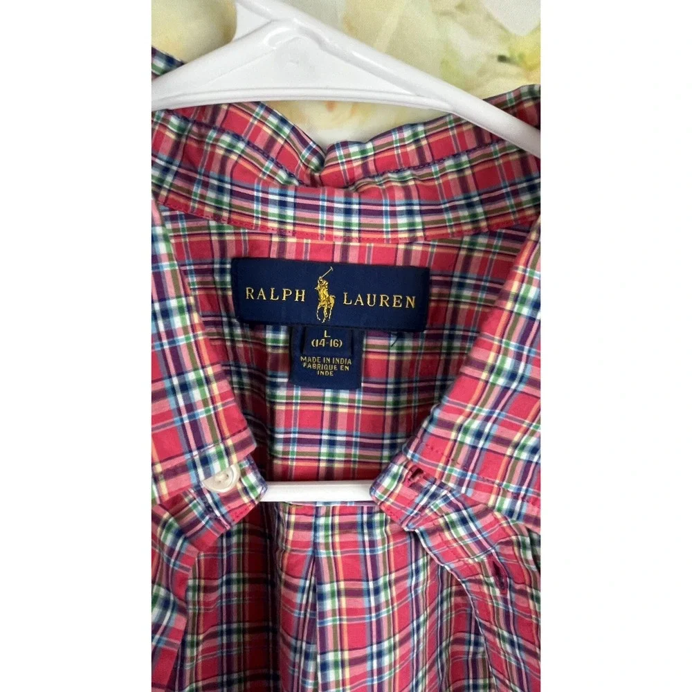 Ralph Lauren Shirt Size Youth Large 14-16 Button Down Long Sleeve Pink Plaid